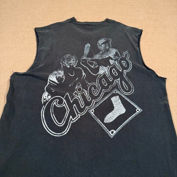 Vintage 90s Chicago White Sox Sleeveless Shirt Black Distressed Majestic MLB - Picture 6 of 8